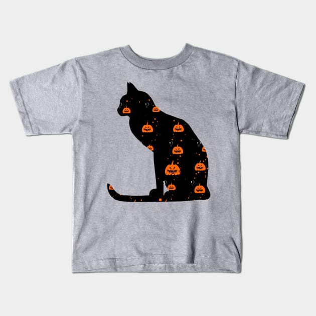 Halloween Black Cat With Pumpkin Kids T-Shirt by anbartshirts